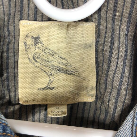 White Crow Distressed Denim Jean Jacket Fade Stars Stripes Womens Size M Boho - Picture 3 of 13